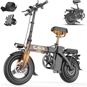 generic Bicicletta elettrica con motore da 250 W e batteria rimovibile da 48 V, portata 60 km, design pieghevole da 14 pollici, include supporto per telefono e serratura, bicicletta ideale per pendolari per