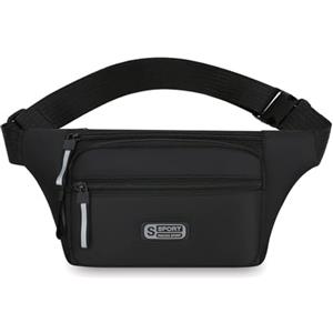 Hixingo Marsupio Uomo Donna Impermeabile, Cintura Borsa Tracolla con Cintura Regolabile Borsa da Vita Leggera con Multi Tasche per Corsa Escursionismo Viaggio Festival (Nero,19x13x3cm)