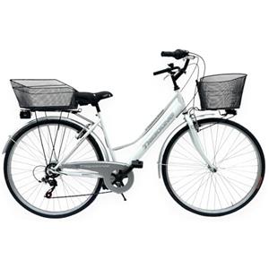 MADICKS Bicicletta Donna da Passeggio Olanda Misura 28 Bici da città Vintage retrò con Cestino Bianca Con Cambio (Cestino Anteriore e Posteriore in Ferro)