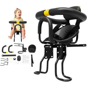 LENJKYYO Seggiolino Bici Anteriore per Bambini, seggiolino Anteriore Bici da 8 Mesi a 6 Anni, Sedile Bici Regolabile con Pedali e Schienale Imbottito, seggiolino per Bici Anteriore 9-36 kg