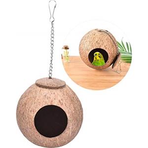 U/D - Nido di noce di cocco naturale, per pappagalli, pappagalli, parrocchetti, cacacacatella, canarini, fringuelli, colomba gabbia, criceti, gerbilli, topi