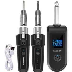 Generico Trasmettitore Ricevitore X.L.R Wireless - 2.4GHz Ricaricabile 10 Canalì Microfono Dinamico | Adattatore Mixer Audio Chitarra Elettrica Basso per Chitarristi Musicisti | Bassa Latenza, Portata 50m