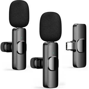 HZBWCO Microfono Lavalier Wireless USB-C, 2.4GHz Plug and Play Microphone, Mini Clip-On Mic Tipo-C per TikTok, YouTube, Podcast, Facebook, Vlogging, Registrazione Video- 2 Mic