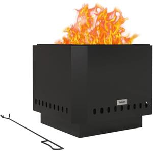 Outsunny Focolare senza fumo 48 cm portatile a legna, Nero | Stufa da falò quadrata in metallo, attizzatoio, giardino, campeggio