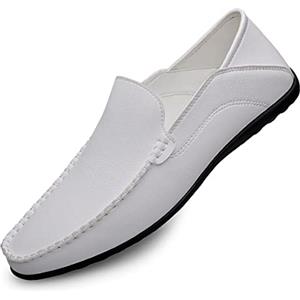 DSKK Mocassini Uomo Eleganti Casual Slip On Scarpe da Guida Scarpe da Barca Classic Leather Loafers,Loafer Uomo (42,Bianco,Adulto,Numero)