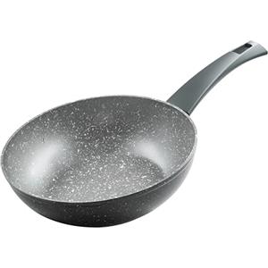 Zanetti - Durapietra, Padella Wok Induzione 24 cm, Padella Wok Antiaderente adatta anche all'Induzione, Diametro 24 cm, Colore Grigio