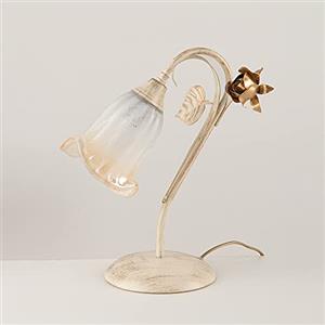 Generico URSO STORE Lumetto abat jour in ferro battuto classico avorio e oro con vetro di murano ambra 1 luce, lumetto camera da letto