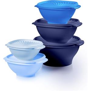 Tupperware Heritage Collection, nuovo set di 10 contenitori per alimenti in blu vintage, lavabili in lavastoviglie e senza BPA (5 ciotole, 5 coperchi)