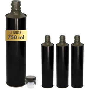acquaverde | 3 Bottiglie in Latta 750 ml per Olio di Oliva, Contenitore Alimentare, NUOVO Design Elegante, Incluso Tappo Prefilettato in Metallo con Salvagoccia