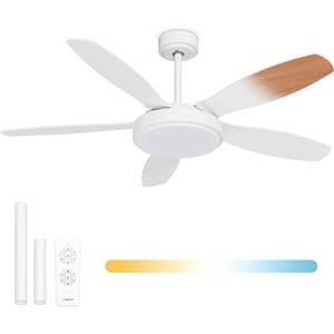 Noaton® Maia Ventilatore da soffitto con illuminazione, bianco/acero, diametro 132 cm, motore DC 41 W, LED 24 W, telecomando, portata d'aria fino a 198 m3/min, asta di prolunga 15/25 cm