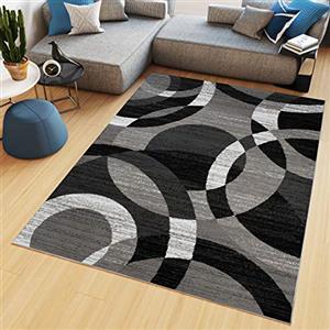 TAPISO Maya Tappeto Soggiorno Pelo Corto Design Moderno Motivo Astratto Geometrico Semicerchi tonalità Grigio Camera da Letto Cameretta Ufficio Salotto Oeko-Tex 80 x 150 cm