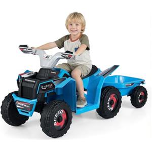 COSTWAY Quad Elettrico per Bambini, ATV elettrico con Rimorchio Posteriore, Macchina Giocattolo a Motore con Ruote Resistenti, 2-3 km/h, Veicolo per Bambini 3 Anni+ (Blu)