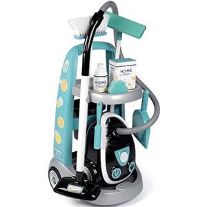 Smoby Carrello di Pulizia con Aspirapolvere Elettronico e 9 Accessori per Bambini dai 3 Anni