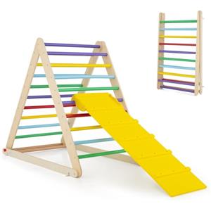 RELAX4LIFE Triangolo da Arrampicata con Scivolo per Bambini, Scala Pieghevole per Arrampicarsi in Legno, Triangolo Stabile, Giocatoli Montessori per Bambini 1+ Anni (Colorato)