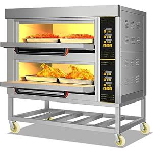 LEEVOT Forno per Pizza Elettrico Commerciale, Doppio Strato, 380V 13.2KW Carrello Forno con Griglia Mobile in Acciaio Inossidabile con Ripiano, Pizzaiolo per Interni Multiuso per Ristorante