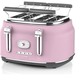 Westinghouse Retro - Tostapane a 4 fette, extra large, griglia scaldavivande, 1750 W, colore: rosa