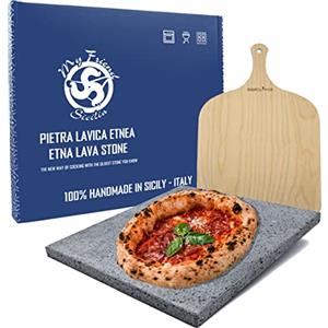 My Friend Sicilia SET PER PIZZA IN PIETRA LAVICA ETNEA 39x35X2 CM - COTTURA NATURALE - IDEA REGALO - KIT PIZZA LASTRA DA FORNO O BARBECUE REFRATTARIA
