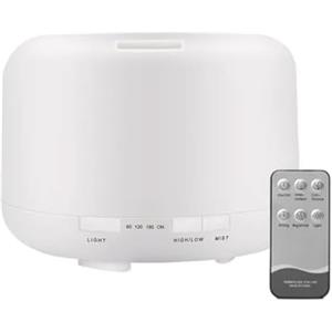 K2 STORE Diffusore di Oli Essenziali 500ml, Umidificatore ad Ultrasuoni Senza BPA con Telecomando, 7 Colori LED e Spegnimento Automatico,Colore Bianco