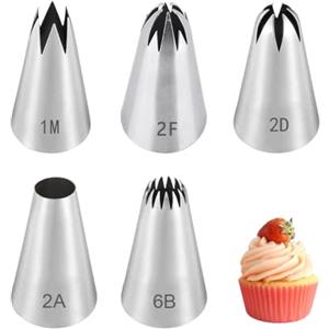 FURREN 5 Pezzi Beccucci Sac a Poche Grandi a Stella Punte Sac a Poche Professionali Beccucci in Acciaio Inox Bocchette Decorative Accessori Beccucci per Zeppole per Decorare Torte Crema Cupcake