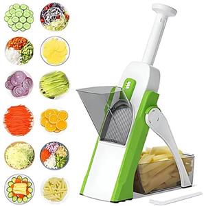 MF artSHOP Mandolina da Cucina Multifunzione Affettatrice Manuale Verdure Frutta con Contenitore, Lama Regolabile per Julienne, Insalate, Patatine Fritte