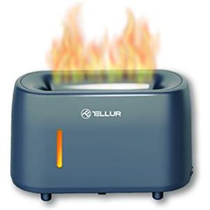TELLUR Flame Diffusore di Oli Essenziali ad Ultrasuoni, Telecomando, 240ml, Luce LED a Forma di Fiamma, Colore Bianco (Grigio)