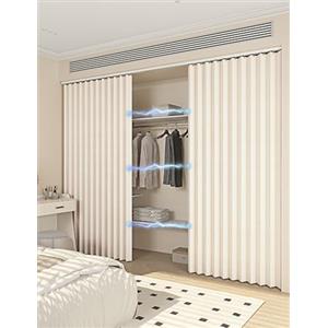 Aeovot Tenda Scorrevole per Armadio Senza Ante Tenda su Misura per Scaffale Scarpiera Aperta Libreria Sottolavello Cucina Tende Privacy per Armadietti Dispensa Lavatrici Spogliatoi(Beige)