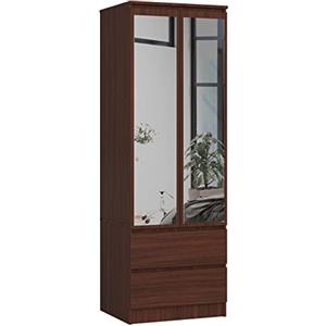 AKORD | Armadio con Specchio S | 60 cm Due Ante | 2 Cassetti con ripiani e Asta Appendiabiti | Mobiletto Cameretta Camera da Letto | Guardaroba | Pannello in laminato 16 mm | Wengé