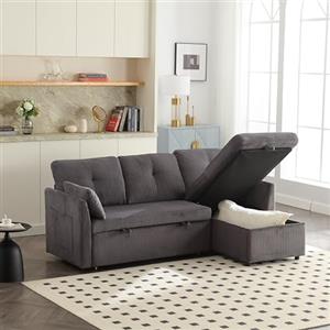 Trdlpyn Divano Letto Multifunzionale con Contenitore e Letto Estraibile, Chaise Longue Intercambiabile, divano componibile a L con Sedute Contenitore, divano Angolare Componibile per Soggiorno,Grigio scuro