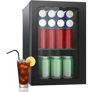 DollarDash Frigorifero per bevande, 24 lattine/20 litri, mini frigorifero con porta in trasparente per birra o vino, piano di lavoro frigorifero con ripiani rimovibili regolabili