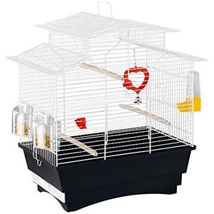 Ferplast Gabbia per Uccelli PAGODA Gabbia per Canarini, Bengalini, Cocorite, in Metallo, Accessori inclusi Posatoi Mangiatoie Girevoli, 47 x 29,5 x h 50 cm.