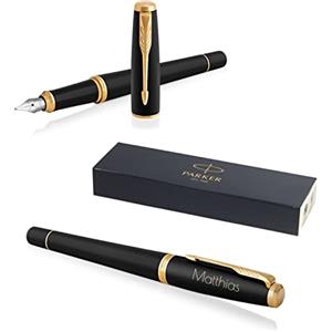 Parker Urban Penna stilografica con incisione | Penna premium | confezione regalo | inchiostro blu | regalo personalizzato | nome | incisione | penna stilografica | compleanno (Muted Black G.C.)