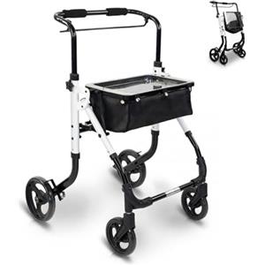 GOVITA - deambulatore per anziani 4 ruote,Girello in alluminio leggero con seduta,Rollator pieghevole, Altezza sedile regolabile,Per esterno e interno