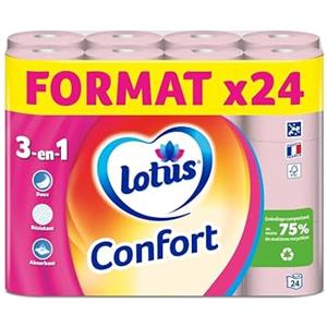 Lotus Confort Rose - Carta igienica formato 96 rotoli (4 x 24 rotoli), 2 veli, rosa morbida e resistente