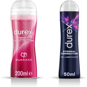 Durex Kit Gel Durex Eternal Connection, Gel Lubrificante Intimo, a base Siliconica, 50 ml + 2 in 1 Guaranà, Gel Lubrificante Intimo a Base Acqua, 200ml