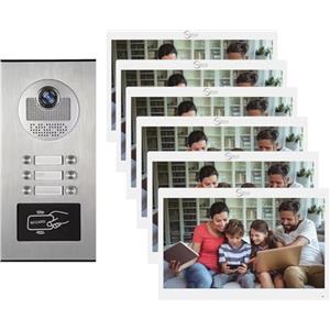 ANJIELO SMART Videocitofono cablato per appartamenti, campanello HD 1080P, monitor da 7 pollici, videocitofono intelligente con telecamera e sistema di citofonia per multifamiliari (6 Famiglia)
