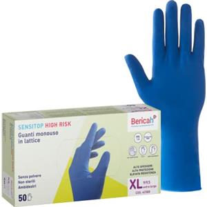 Bericah,Sensi Top High Risk, Guanti in Lattice, Senza Polvere, Taglia XL,50 Pezzi