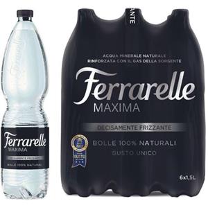 Generico Ferrarelle Maxima Acqua Minerale Naturale Frizzante, Confezione da 6, 18 o 36 Bottiglie, 1,5 L (6 Bottiglie)