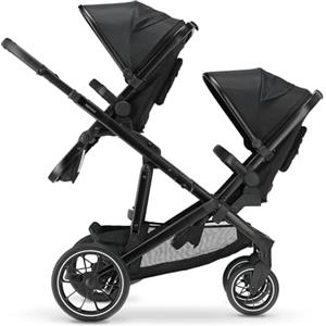 Deryan Evy V2 Passeggino per 2 bambini, Duo Tandem, 0-4 anni, doppio Duett, per neonati e bambini in età prescolare, carrozzine fino a 50 kg, passeggino, passeggino da viaggio 2 in 1, Nero con zecca