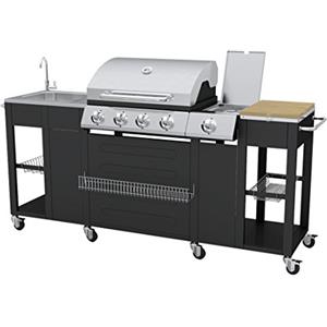 vidaXL Barbecue Esterno Cucina a Gas Completa Acciaio 4 Bruciatori con Ruote