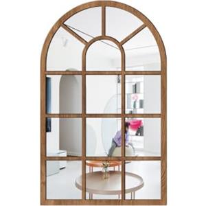 Zilimontt Specchio da parete per finestra, con cornice in legno, decorazione da parete vintage rustica ad arco, specchio decorativo per ingresso in fattoria, per soggiorno, bagno, camera da letto (legno)