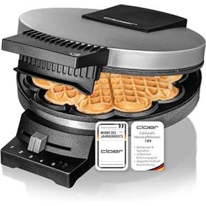 Cloer 189 Piastra per Waffle, 930 W, doppio rivestimento antiaderente, dimensione di cialda 16 cm, piastre di cottura pesanti, segnale acustico e spia di cottura, acciaio inossidabile