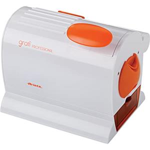 Ariete 445 Gratì Professional Grattugia Elettrica Professionale, Rullo Extra Large Acciaio Inox, Contenitore Estraibile con Tappo Salvafreschezza, 120 W, Bianco/Arancione