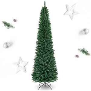 RELAX4LIFE Albero di Natale Slim 150/180/210/240 cm, Stretto e Alto, Rami Folti in PVC, Base in Metallo Pieghevole in Ferro,Albero Natale Artificiale Verde (240 cm)