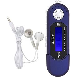 Yunxwd Lettore Mp3 Portatile con Chiavetta USB, Schermo LCD Mini USB 2.0 MP3 Player Auricolare con radio FM per la Musica Spegnimento Automatico (Blu)