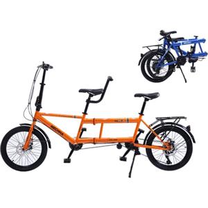 YXWJ Bici Tandem Pieghevole Classico - Città in Tandem Pieghevole, Bici da Spiaggia per Adulti, 7 Velocità Regolabili, 3 Posti, Arancione