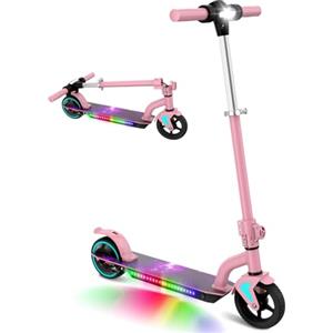 E-RIDES Scooter elettrico per bambini 8-14 anni, motore 150 W, 3 velocità (8/12/16 km/h), autonomia 15 km, regolabile in altezza, pieghevole, display LED, doppio freno (rosa)