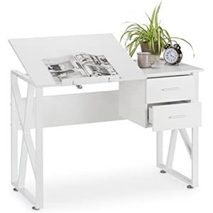 relaxdays Scrivania Orientabile, Supporto Inclinabile, da Disegno o per PC, HLP 75x110x55cm, Bianco, 75 x 110 x 55 cm