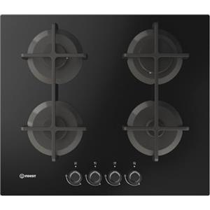 Indesit ING61T/BK1 - Piano cottura 4 fuochi gas, 60x51 cm, vetro, nero