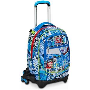 Seven SJ Gang Trolley Scuola Jack 3 Ruote, Blu, RealBasket, 3 in 1, Triplo Uso, Zaino Con Carrello Sganciabile, Tasca Porta Borraccia e Crossover System, Scuola Elementare, Bambino
