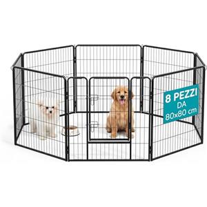 AQPET Recinto in Ferro 8 Pannelli 80x80 cm per Cani, Gatti e Roditori, Nero | Metallo, pannelli modulari agganciabili, per cani, gatti e roditori, uso interno ed esterno, in giardino